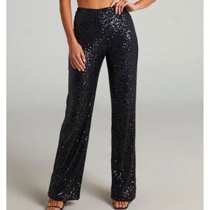 House of Harlow Black Sequin Bell Bottom Pants Party Disco Flare Trousers